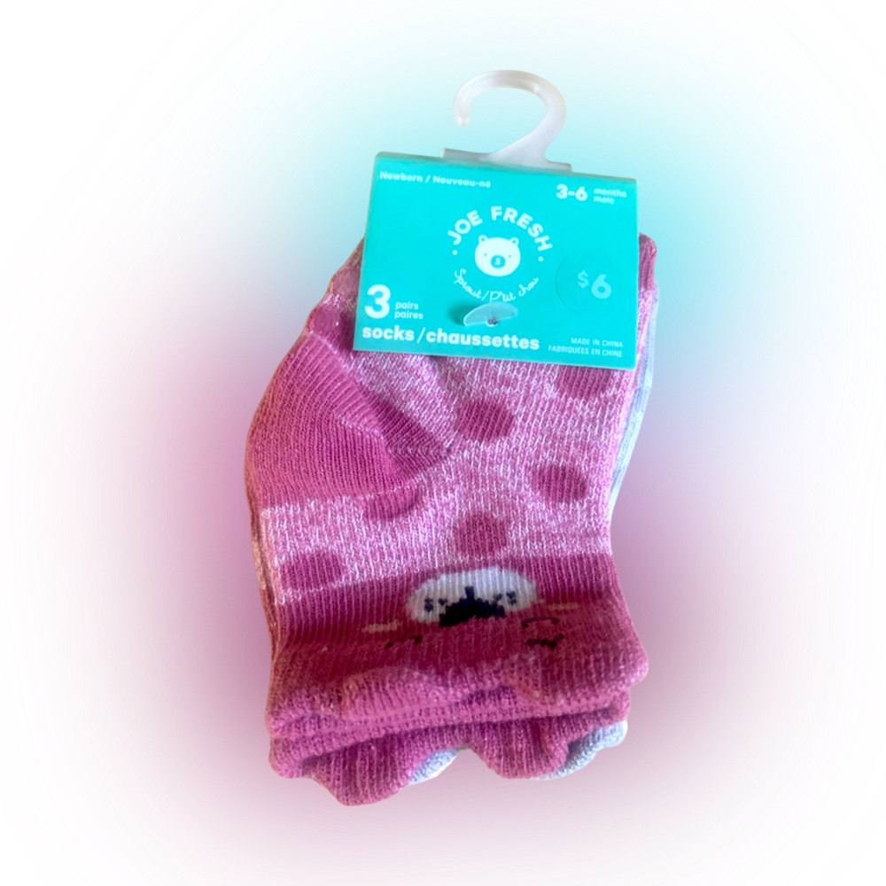 🧑‍🎄🎅Christmas in July Sale🧑‍🎄🎅 NWT Joe Fresh Fun Patterned Pink Socks - 3 Pack